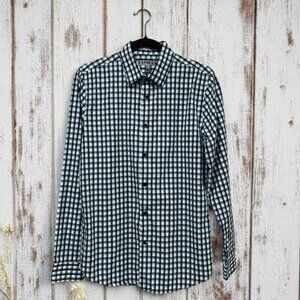 Express Fitted Checkered Button Down Shirt Mens Small Blue White Workwear